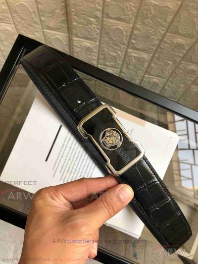 AAA Replica Versace Black Leather Belt For Men - SS Medusa Buckle